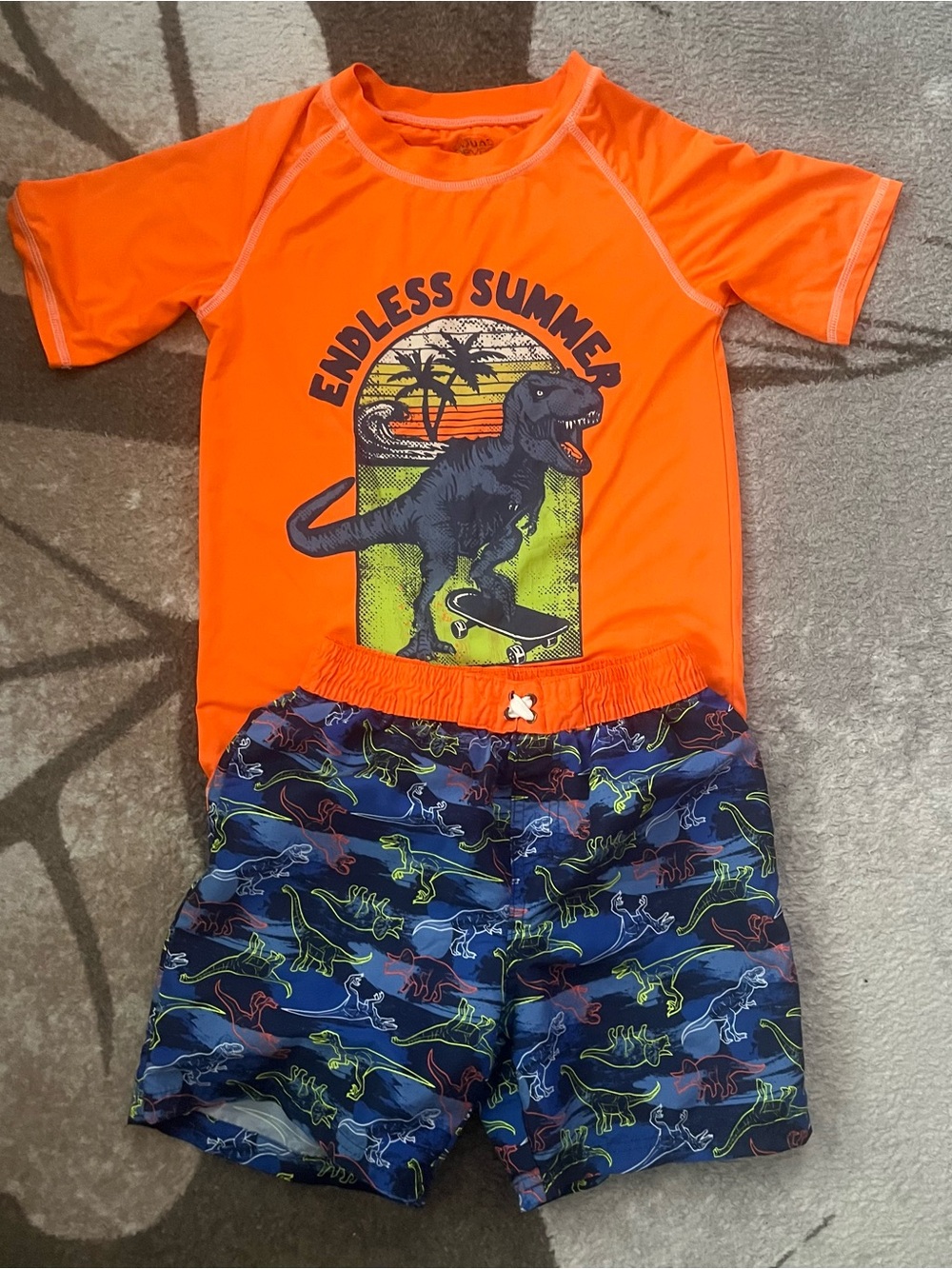 Orange "Endless Summer" Dino Rashguard Swim Set for Kids